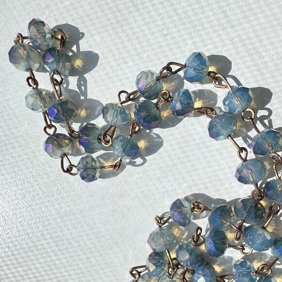 Gorgeous Long Sparkling Crystal Glass Blue Necklace 60” Layering/Wrap Piece - Picture 6 of 13